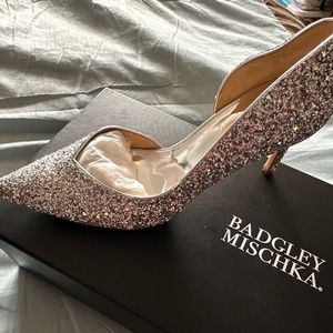 Badgley Mischka Silver Glitter Heels